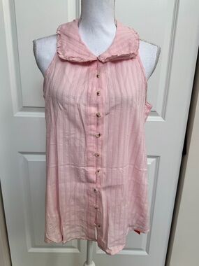 Tankaneo - Sleeveless Pink Button Down Women's Top and Peter Pan Collar (medium)